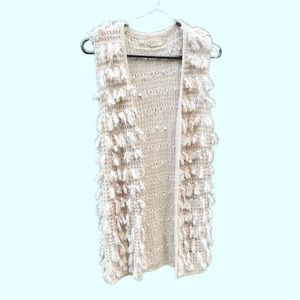 Altar’d State Bohemian Cream Crocheted Sleeveless Cardigan w/ Tassels - Small
